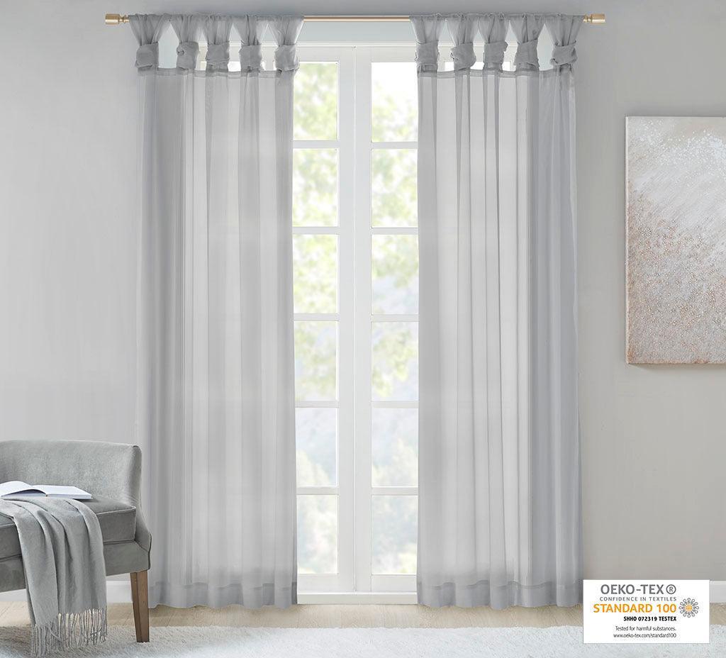 Ceres 63" Twist Tab Voile Sheer Window Pair Light Gray Olliix.com