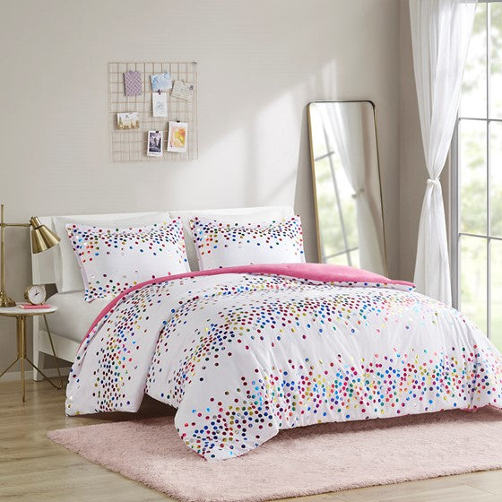 Rainbow Iridescent Metallic Dot Comforter Set White Full/Queen Olliix.com