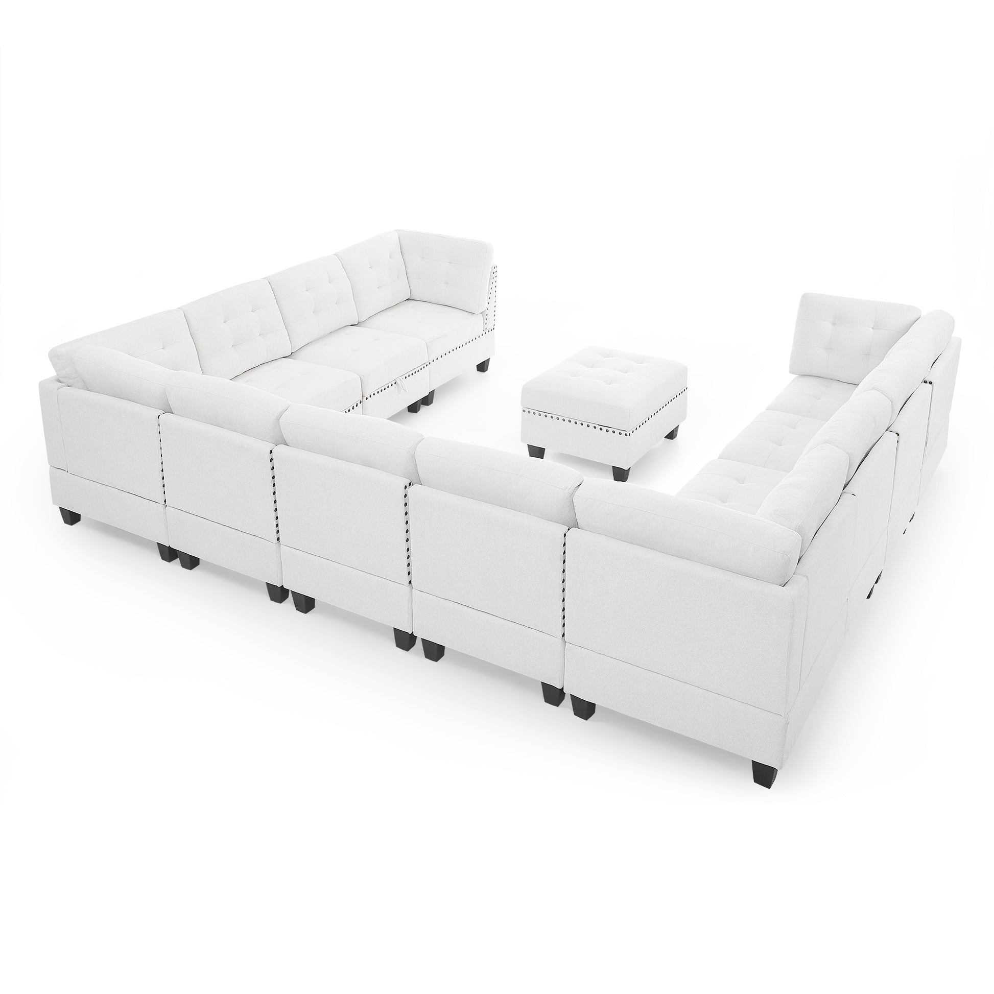 U shape Modular Sectional Sofa,DIY Combination,includes Seven Single Chair, Four Corner and One Ottoman,Ivory House to Home Furnishings LLC