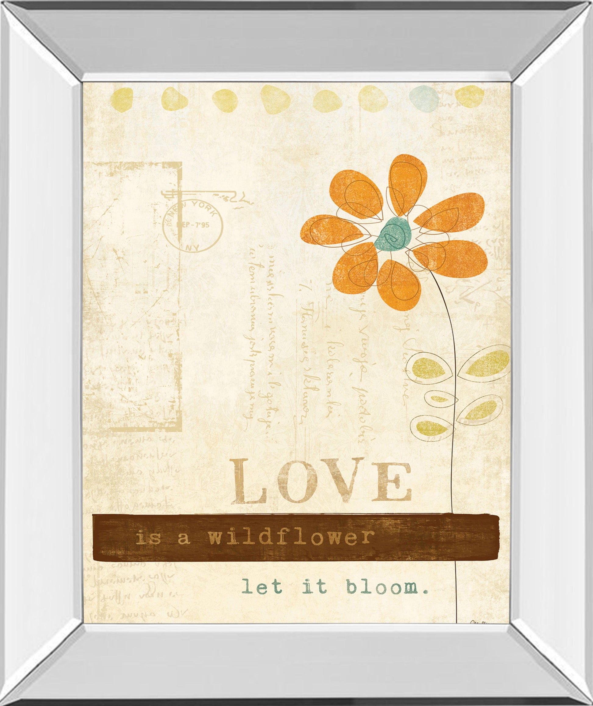 Let Love Bloom By Mollie B - Mirror Framed Print Wall Art - Orange Classy Art