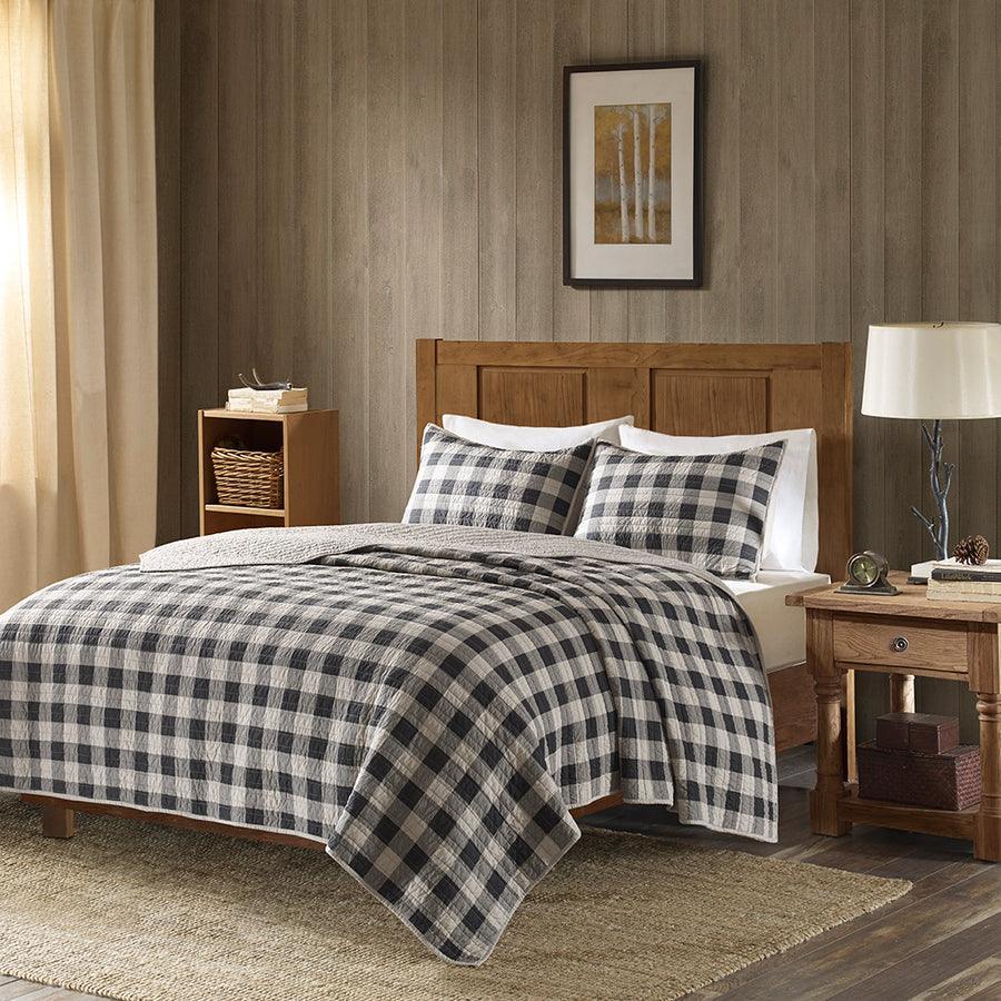 Check Lodge/Cabin Oversized Quilt Mini Set Full/ Queen Gray Olliix.com