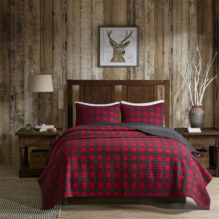 Check Lodge/Cabin Oversized Quilt Mini Set Full/Queen Red Olliix.com