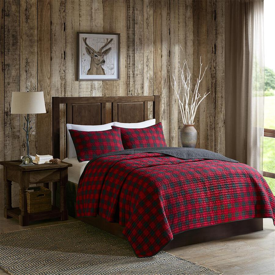 Check Lodge/Cabin Oversized Quilt Mini Set Full/Queen Red Olliix.com