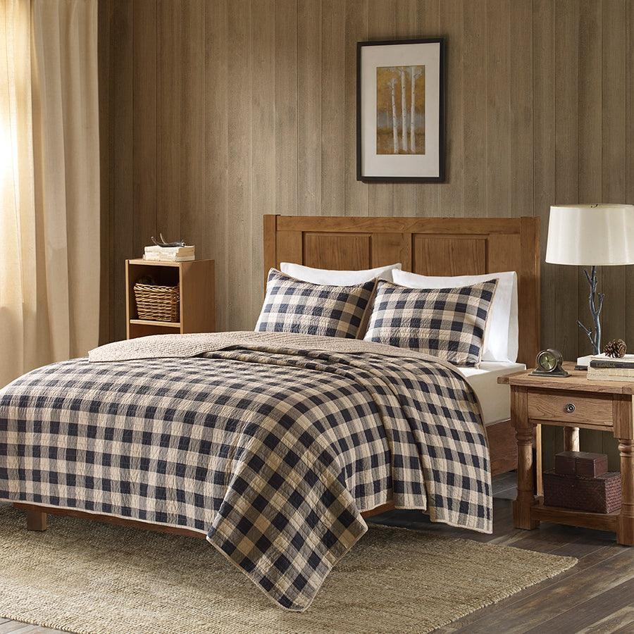 Check Lodge/Cabin Oversized Quilt Mini Set King/ Cal King Tan Olliix.com