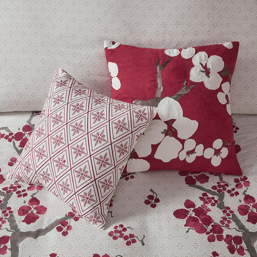 Cherry Global Inspired Blossom Square Pillow 18x18" Red Olliix.com