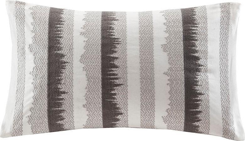 Chet Mid-Century Embroidered Cotton Oblong Pillow 12"W x 20"L Gray Olliix.com