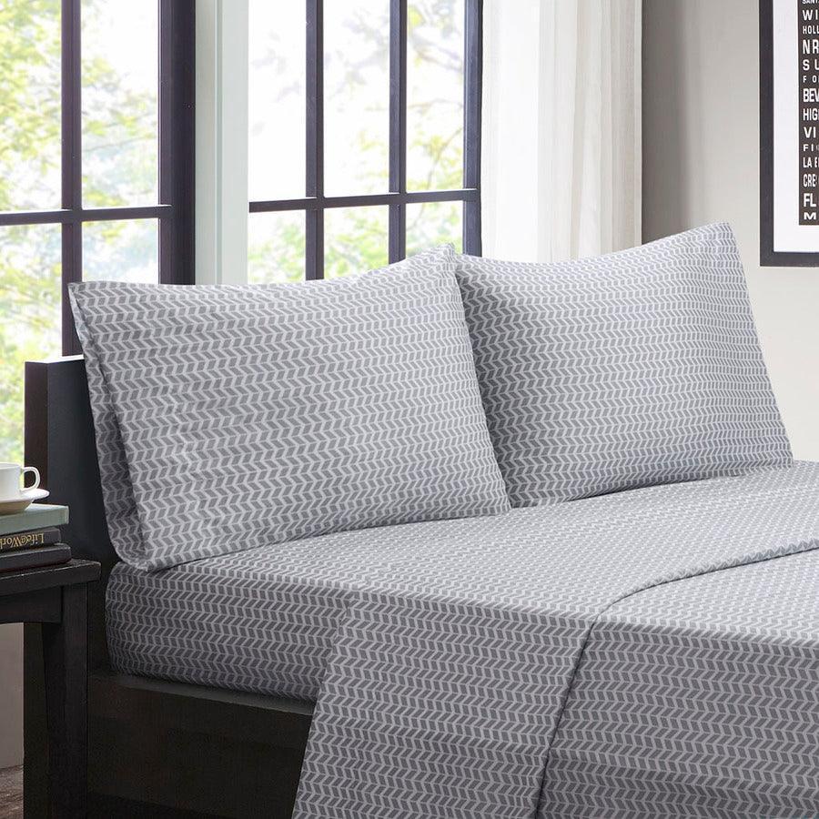 Chevron Printed Microfiber Sheet Set Twin Gray Olliix.com