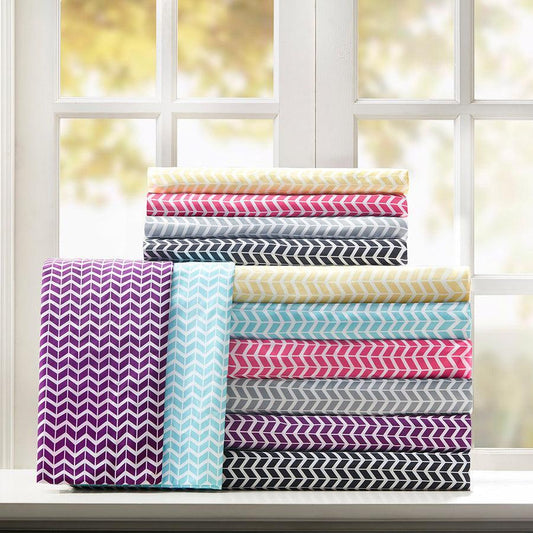 Chevron Printed Microfiber Sheet Set Twin Pink Olliix.com