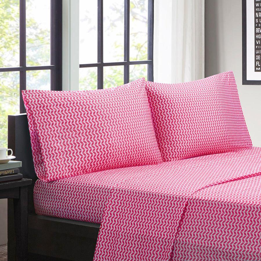 Chevron Printed Microfiber Sheet Set Twin Pink Olliix.com