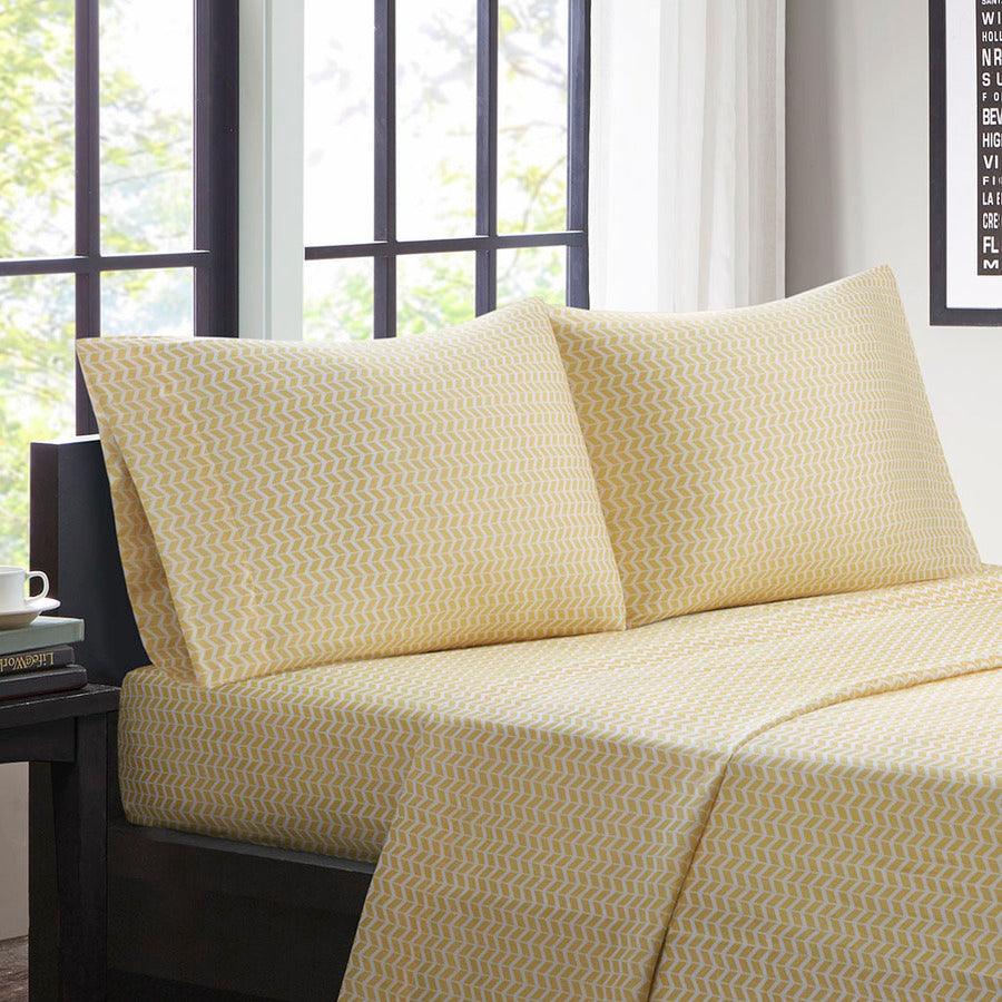 Chevron Printed Microfiber Sheet Set Twin XL Yellow Olliix.com