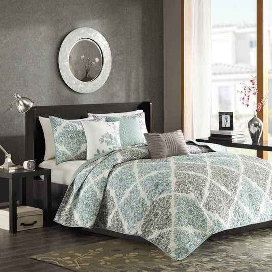 Claire King/California King 6 Piece Reversible Coverlet Set Aqua Olliix.com