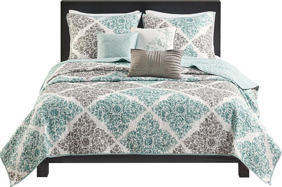 Claire King/California King 6 Piece Reversible Coverlet Set Aqua Olliix.com