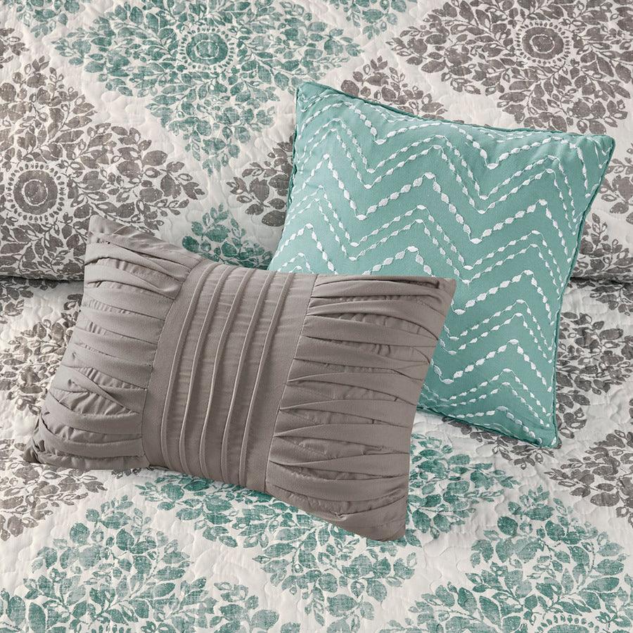 Claire King/California King 6 Piece Reversible Coverlet Set Aqua Olliix.com