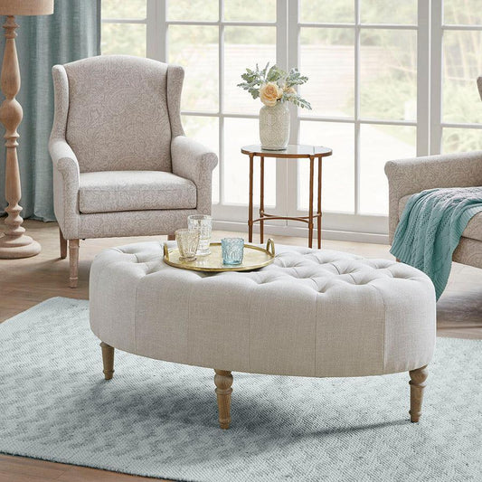 Clara Farm House Accent Ottoman 48"W x 26.75"D x 18.75"H Linen Olliix.com