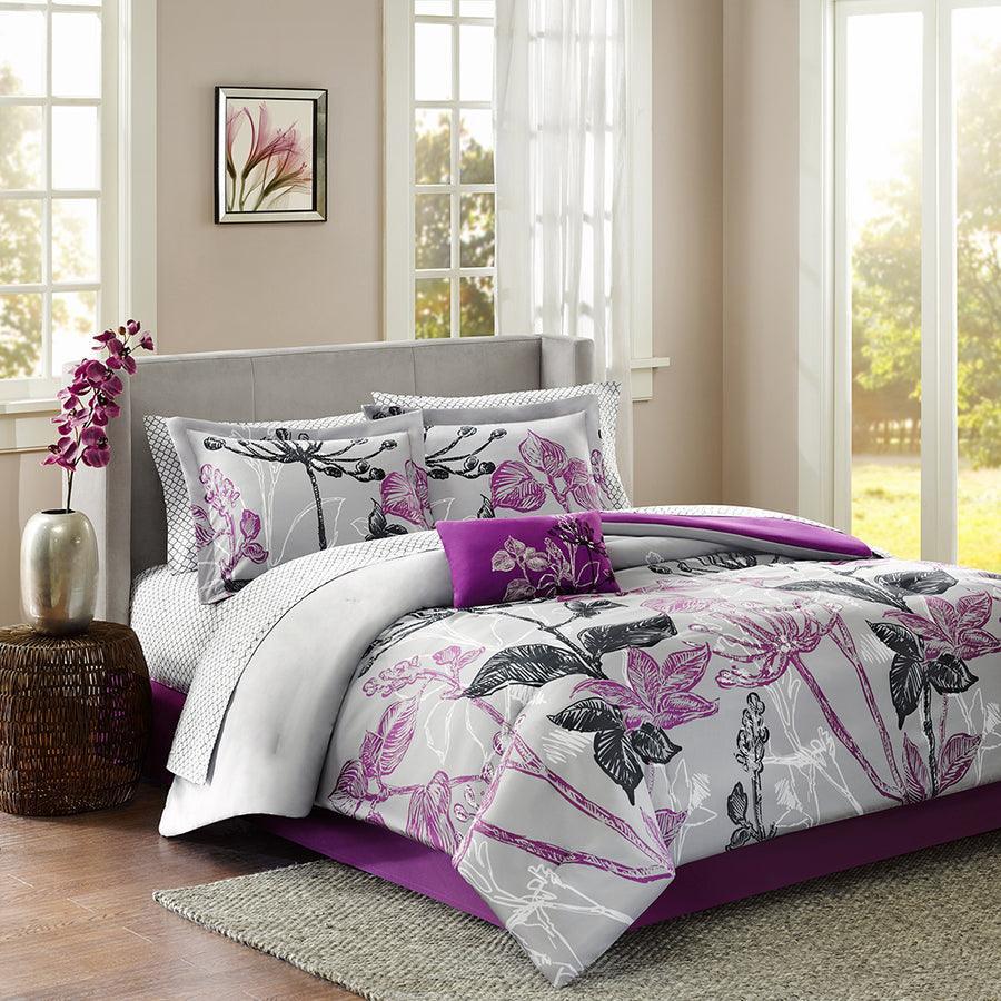 Claremont Coastal Complete Comforter and Cotton Sheet Set Purple Cal King Olliix.com