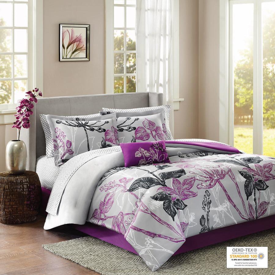 Claremont Coastal Complete Comforter and Cotton Sheet Set Purple Cal King Olliix.com