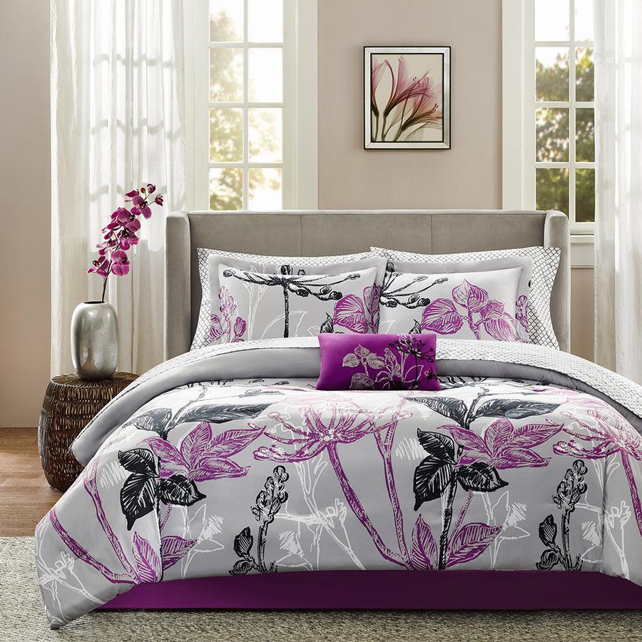 Claremont Coastal Complete Comforter and Cotton Sheet Set Purple Cal King Olliix.com