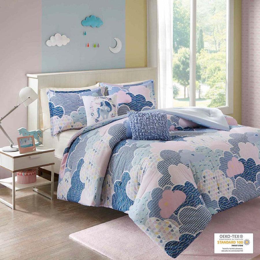 Cloud Cotton Printed Comforter Set Blue Twin Olliix.com