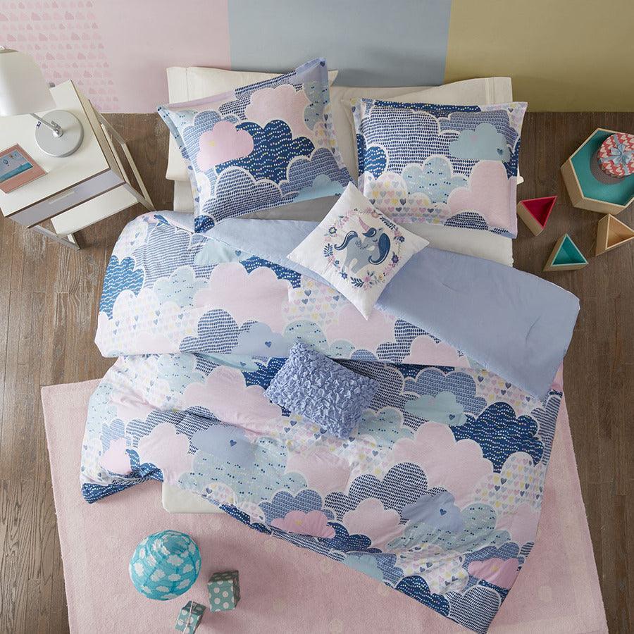 Cloud Cotton Printed Comforter Set Blue Twin Olliix.com