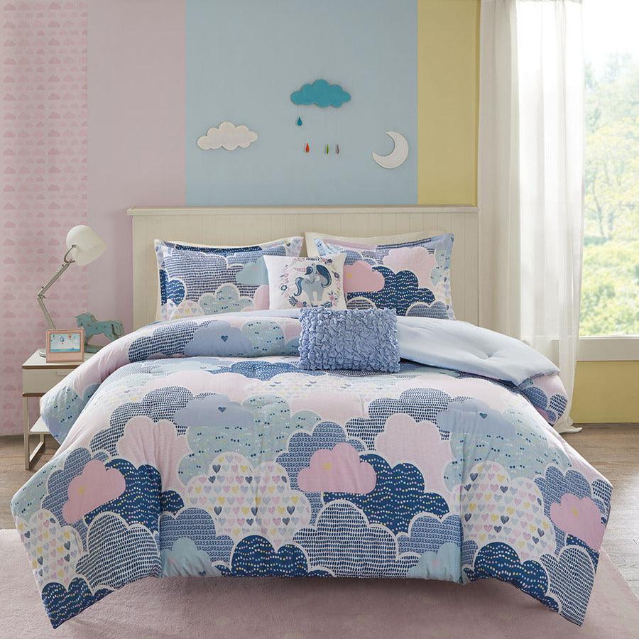 Cloud Cotton Printed Comforter Set Blue Twin Olliix.com