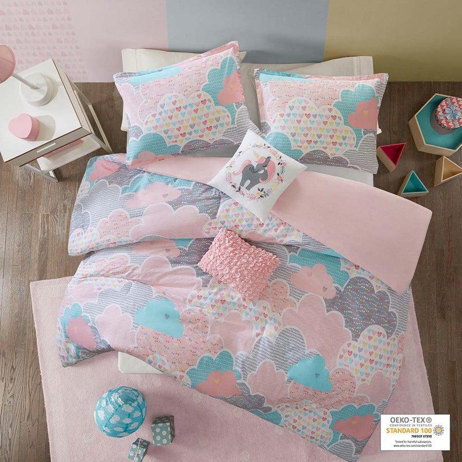 Cloud Twin Cotton Printed Duvet Cover Set Pink Olliix.com