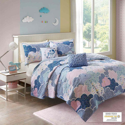 Cloud Twin Cotton Reversible Coverlet Set Blue Olliix.com