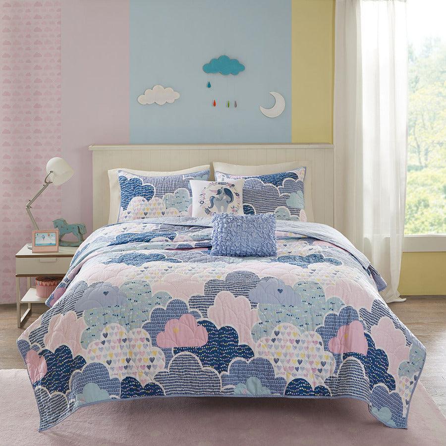 Cloud Twin Cotton Reversible Coverlet Set Blue Olliix.com