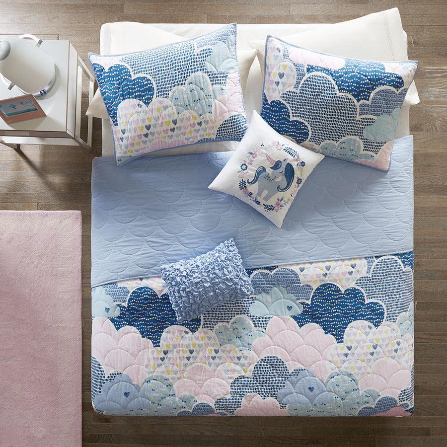 Cloud Twin Cotton Reversible Coverlet Set Blue Olliix.com