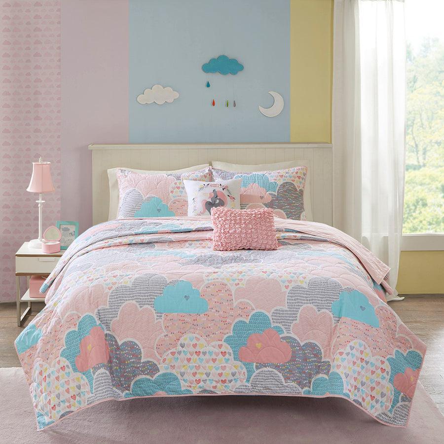 Cloud Twin Cotton Reversible Coverlet Set Pink Olliix.com