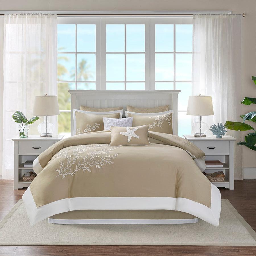 Coastline Modern 6 Piece Comforter Set Khaki Queen Olliix.com