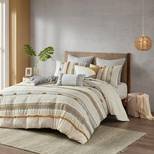 Cody 3 Piece 26 " W Cotton Comforter Set Gray & Yellow Full/Queen Olliix.com