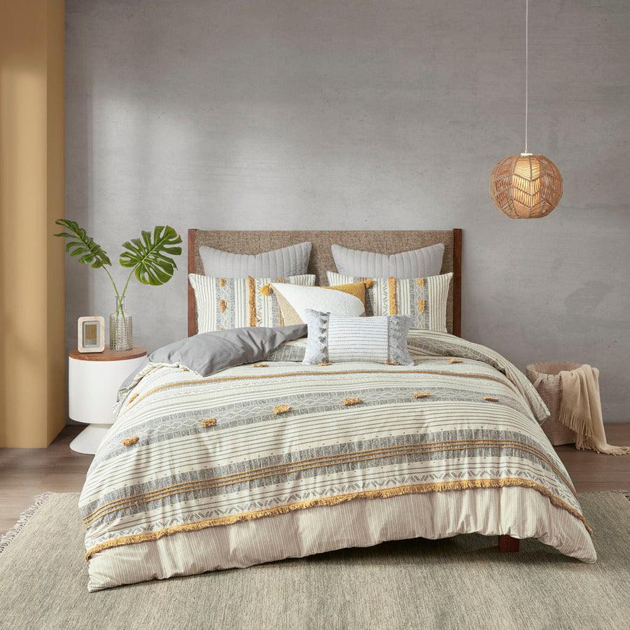 Cody 3 Piece 26 " W Cotton Comforter Set Gray & Yellow Full/Queen Olliix.com