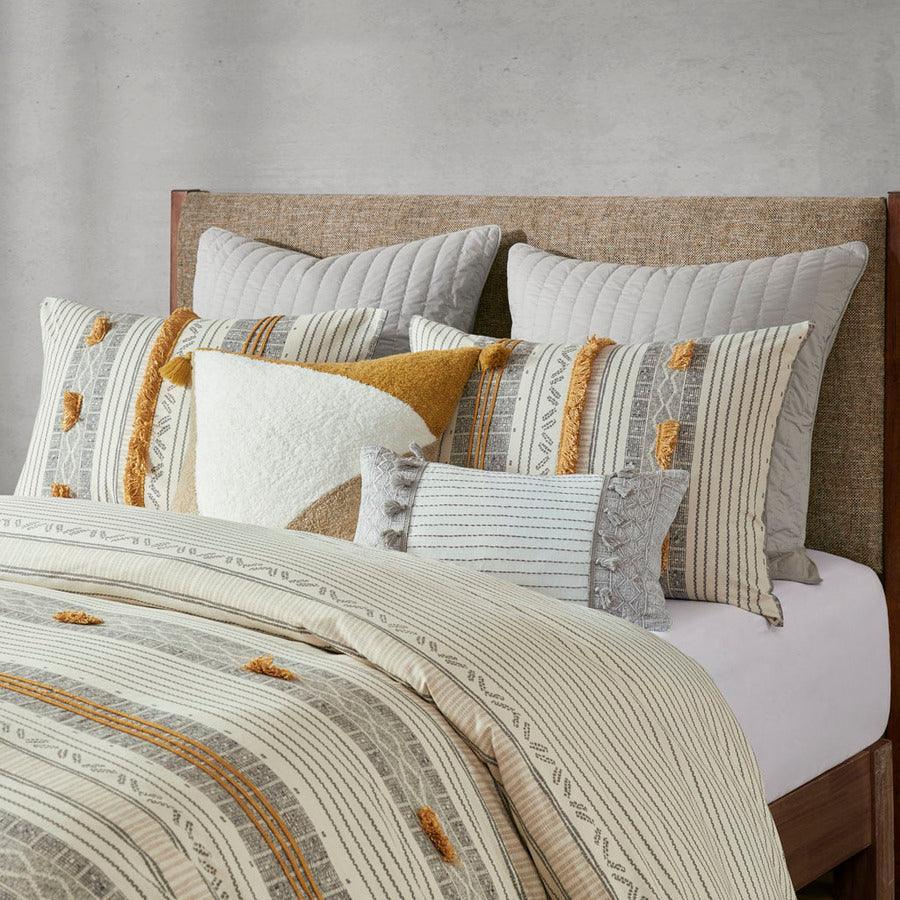 Cody Full/Queen 3 Piece Cotton Duvet Cover Set Gray & Yellow Olliix.com