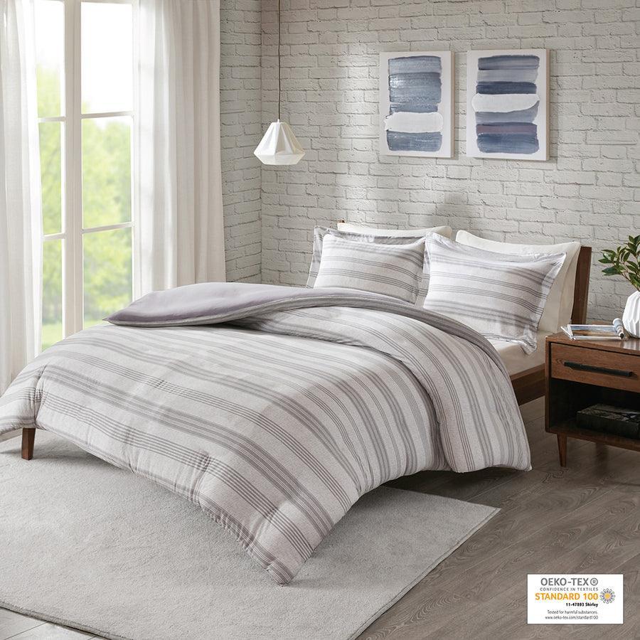 Cole Casual Stripe Ultra Soft Cotton Blend Jersey Knit Duvet Cover Set Full/Queen Gray Olliix.com