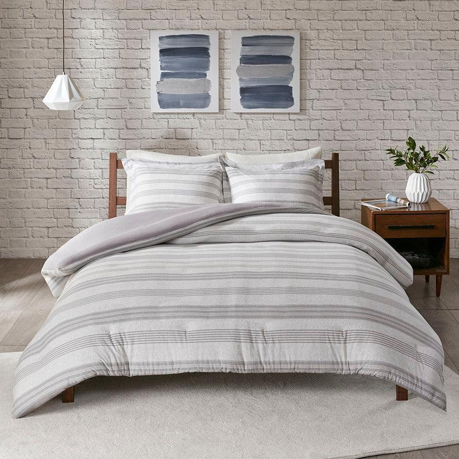 Cole Casual Stripe Ultra Soft Cotton Blend Jersey Knit Duvet Cover Set Full/Queen Gray Olliix.com