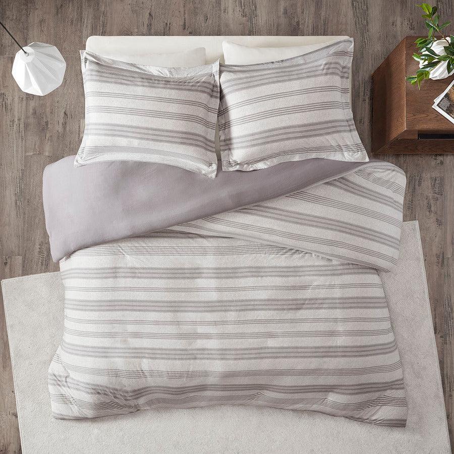 Cole Casual Stripe Ultra Soft Cotton Blend Jersey Knit Duvet Cover Set Full/Queen Gray Olliix.com