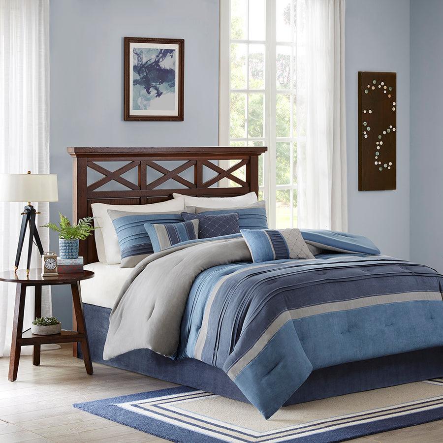 Collins California King 7 Piece Comforter Set Navy Olliix.com