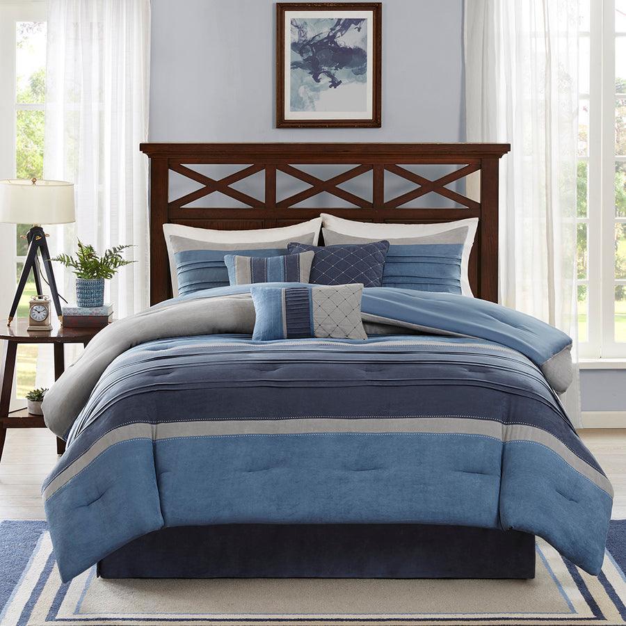 Collins California King 7 Piece Comforter Set Navy Olliix.com