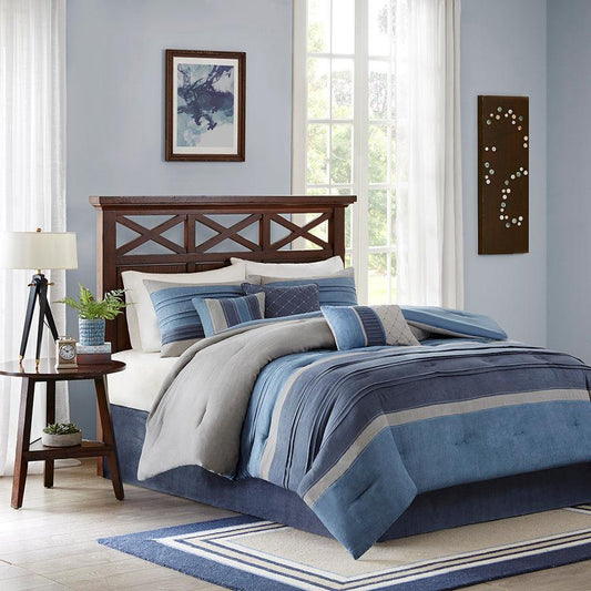 Collins Casual 7 Piece Comforter Set Navy King Olliix.com