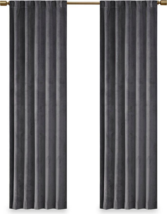 Colt 63" Room Darkening Poly Velvet Rod Pocket Back Tab Window Panel Pair Charcoal Olliix.com