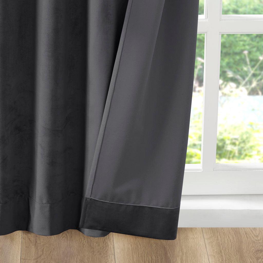 Colt 63" Room Darkening Poly Velvet Rod Pocket Back Tab Window Panel Pair Charcoal Olliix.com