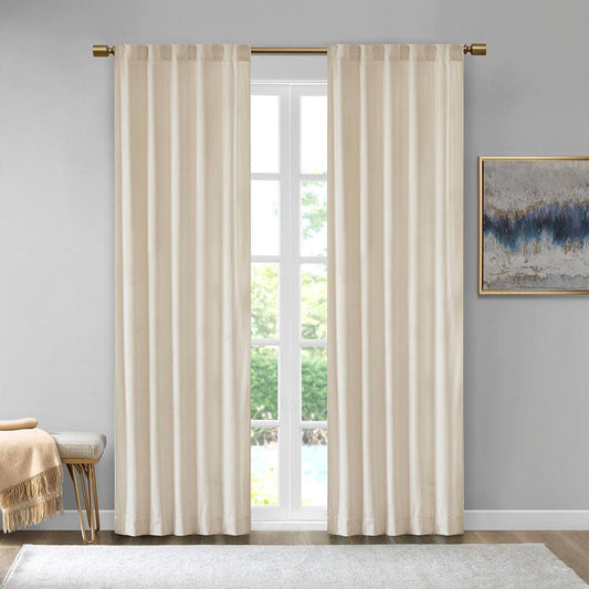 Colt 63" Room Darkening Poly Velvet Rod Pocket Back Tab Window Panel Pair Ivory Olliix.com