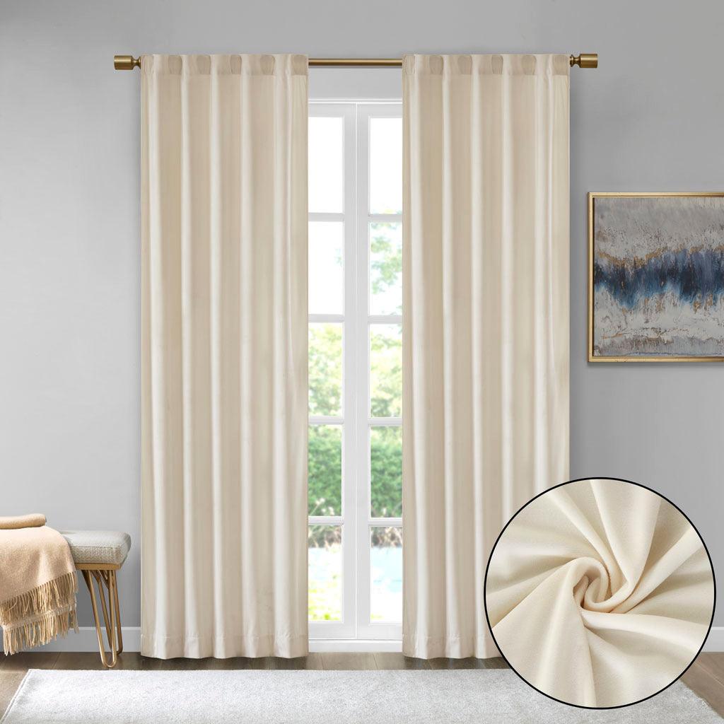 Colt 63" Room Darkening Poly Velvet Rod Pocket Back Tab Window Panel Pair Ivory Olliix.com