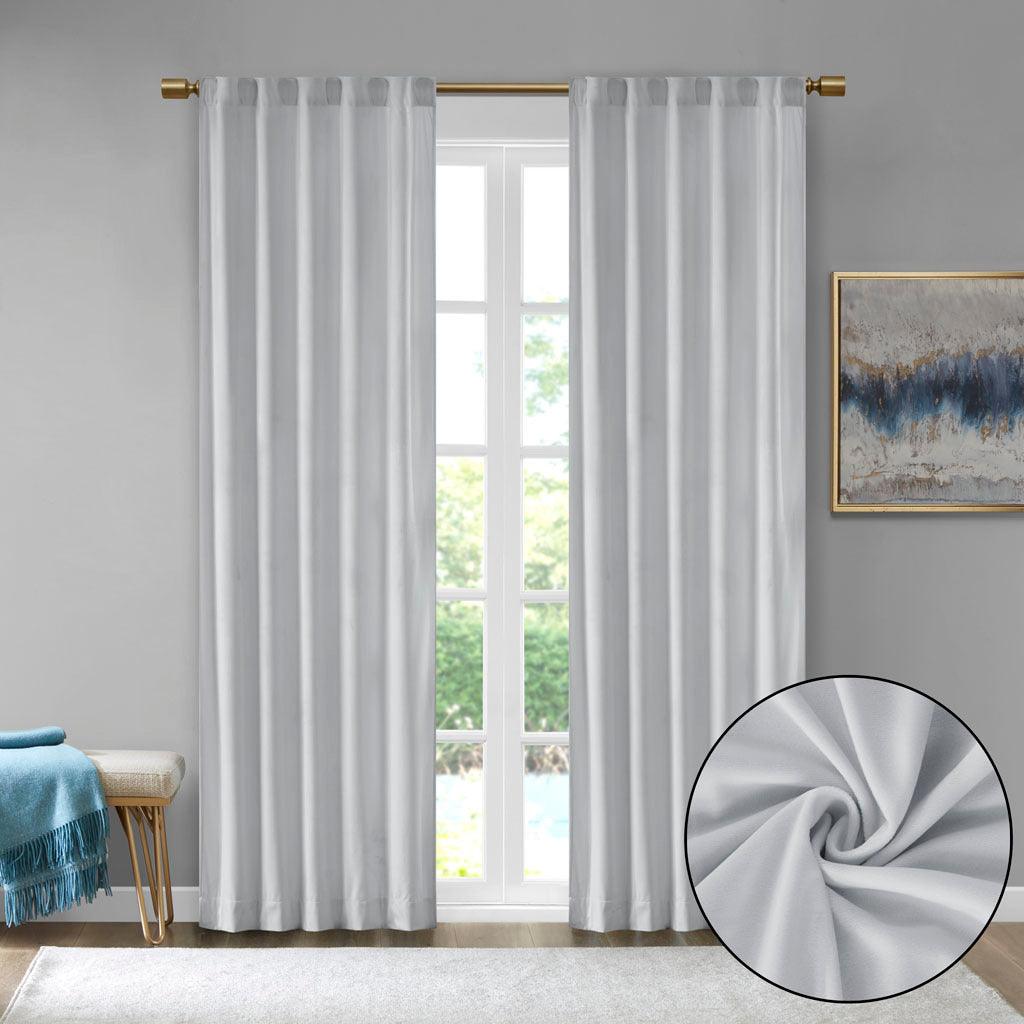 Colt 63" Room Darkening Poly Velvet Rod Pocket Back Tab Window Panel Pair Light Gray Olliix.com