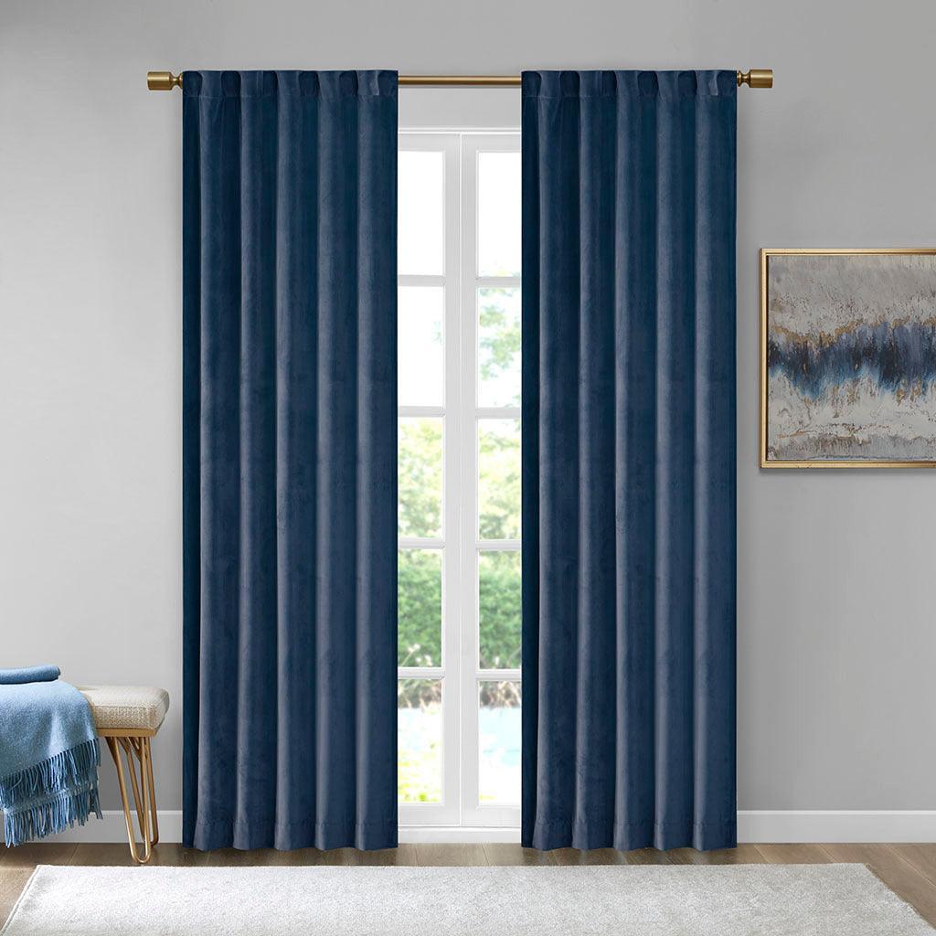 Colt 63" Room Darkening Poly Velvet Rod Pocket Back Tab Window Panel Pair Navy Olliix.com