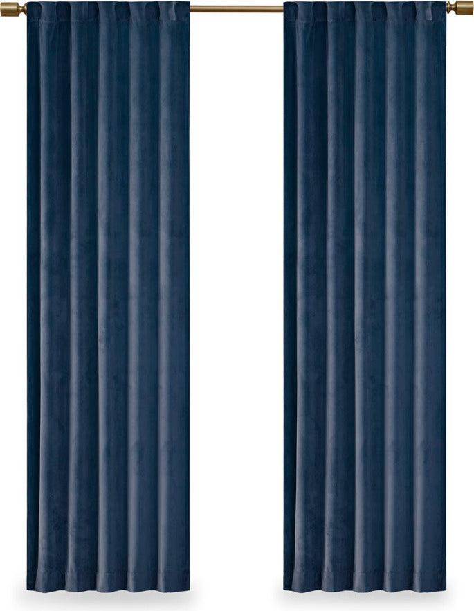 Colt 63" Room Darkening Poly Velvet Rod Pocket Back Tab Window Panel Pair Navy Olliix.com