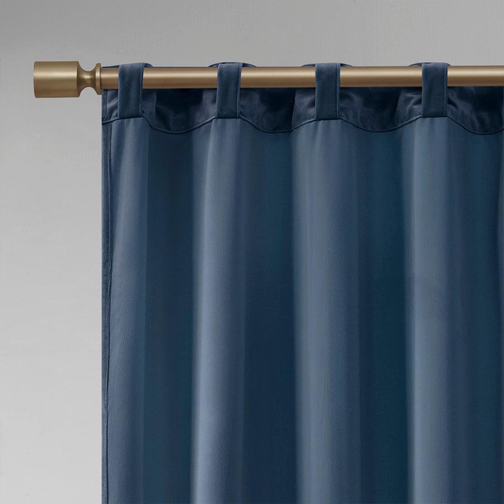 Colt 63" Room Darkening Poly Velvet Rod Pocket Back Tab Window Panel Pair Navy Olliix.com