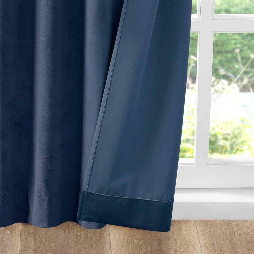 Colt 63" Room Darkening Poly Velvet Rod Pocket Back Tab Window Panel Pair Navy Olliix.com