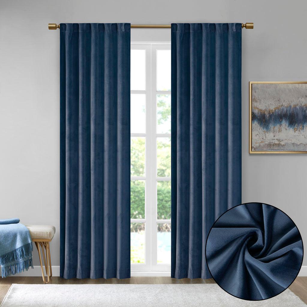 Colt 63" Room Darkening Poly Velvet Rod Pocket Back Tab Window Panel Pair Navy Olliix.com