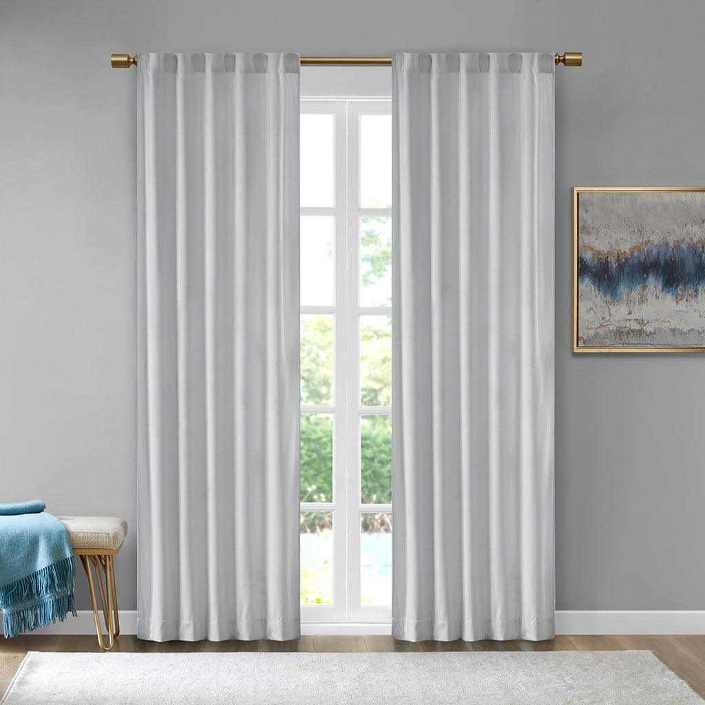 Colt 84" Room Darkening Poly Velvet Rod Pocket Back Tab Window Panel Pair Light Gray Olliix.com